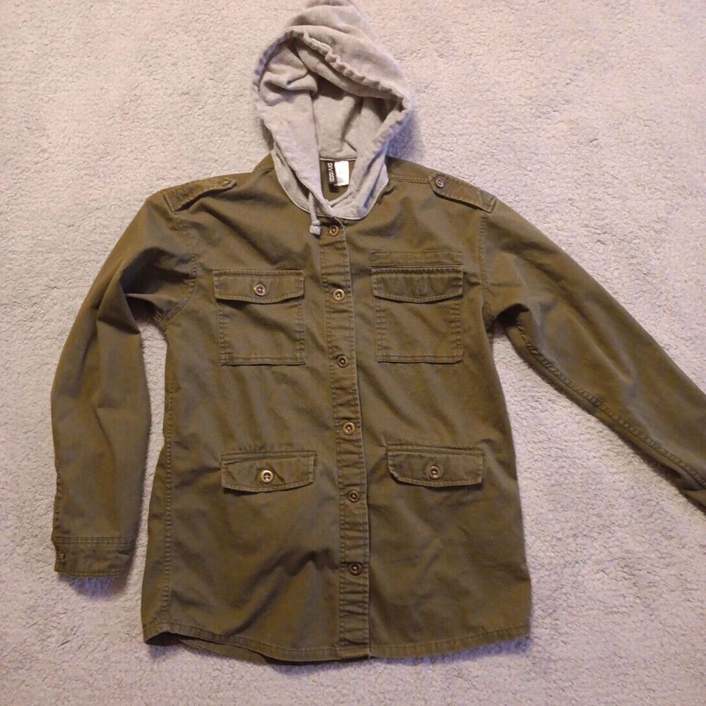 H&M Divided Womens Jacket Utility Biker Coat Size 6 Green Hoodie